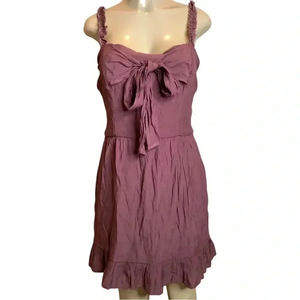 A U W Size Large Plum Ruffle Straps & Smocked Back Dress. New With Tags